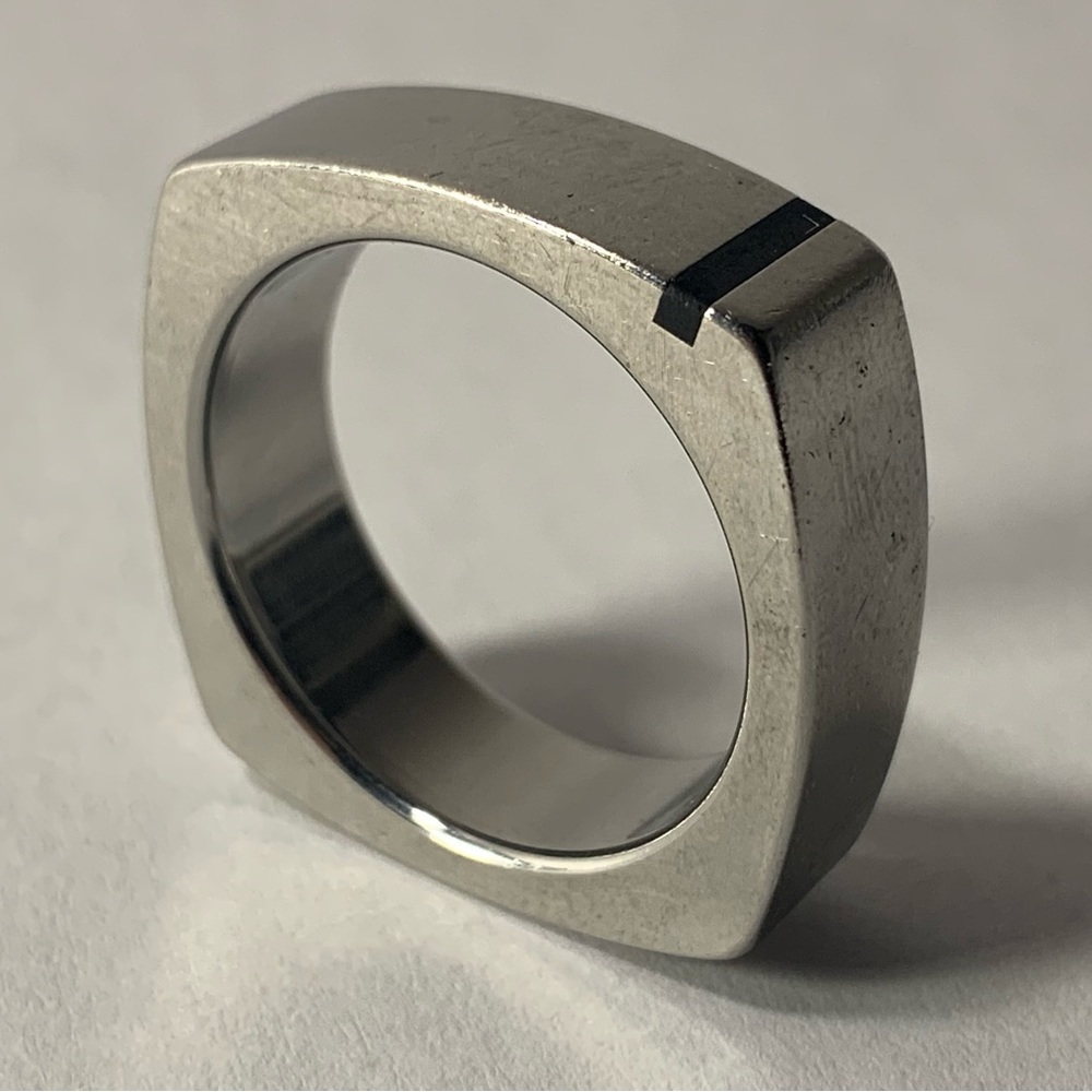 XEN Men’s Wedding Band-  Square Stainless w/ Black Jade Accent- s 12.5
